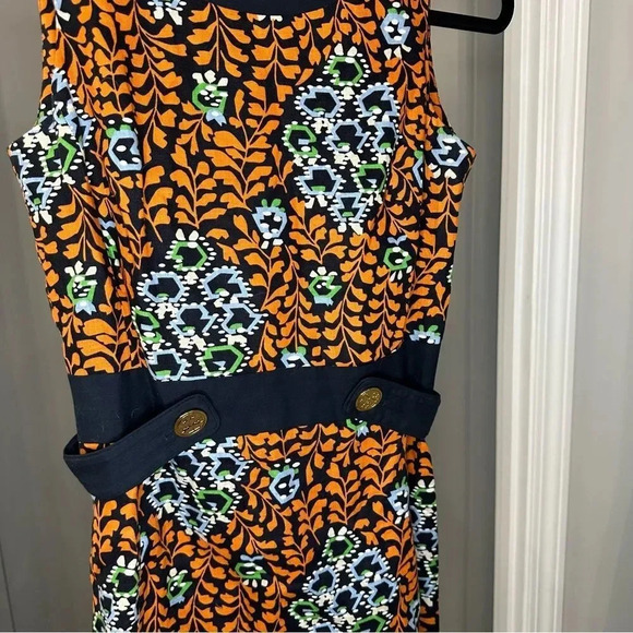 Tory Burch Melanie Dress Navy & Orange Floral Linen Dress Size 4 - Picture 5 of 6